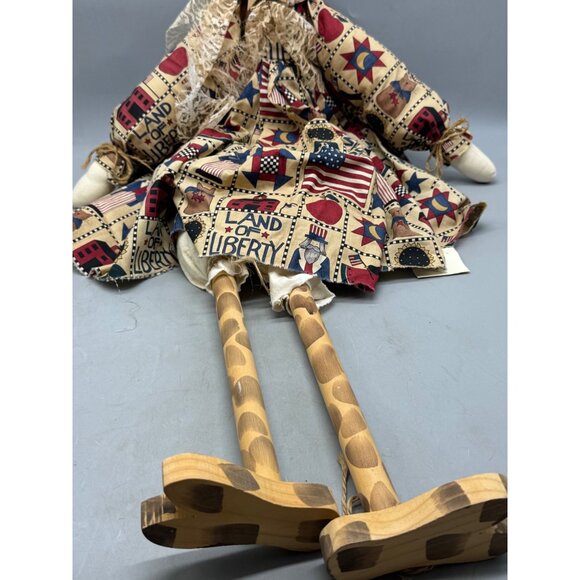 large Handcrafted Giraffe Doll Patriotic Dress & Lace Accents wood brown READ - Picture 2 of 12